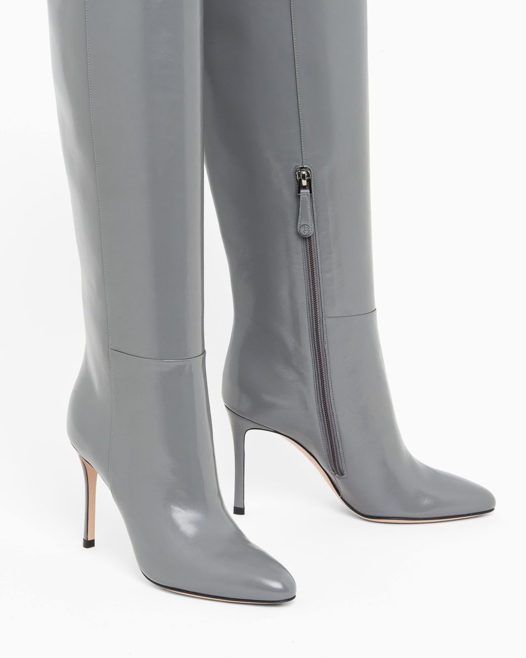Giorgio Armani Gray Patent Leather High-Heeled Boots