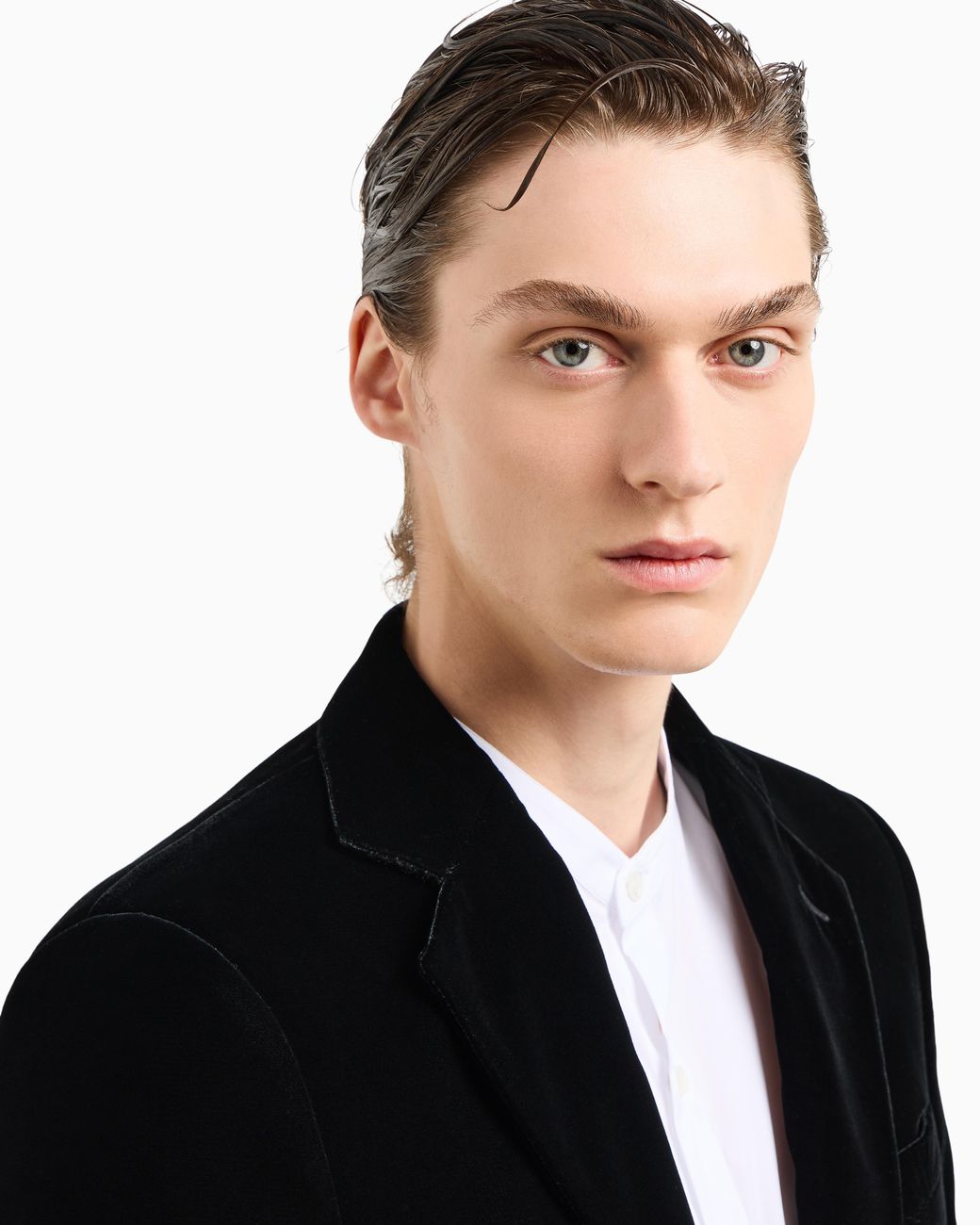 Giorgio Armani Black Icon George Line Single-Breasted Stretch-Velvet Jacket for men