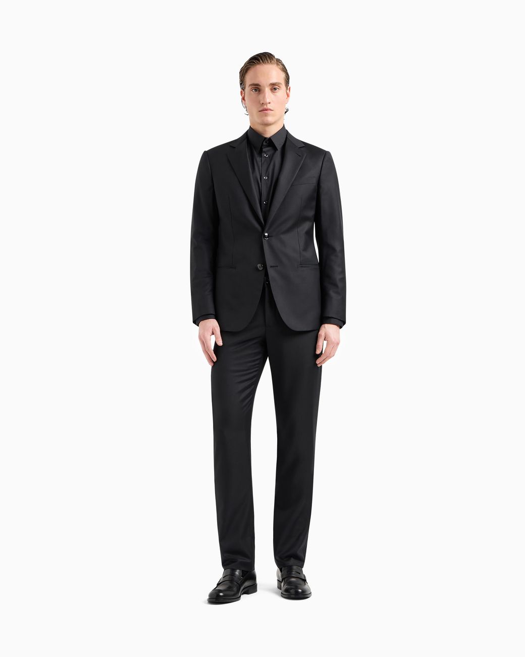 Giorgio Armani Black Plain-Knit Stretch Cotton Shirt for men