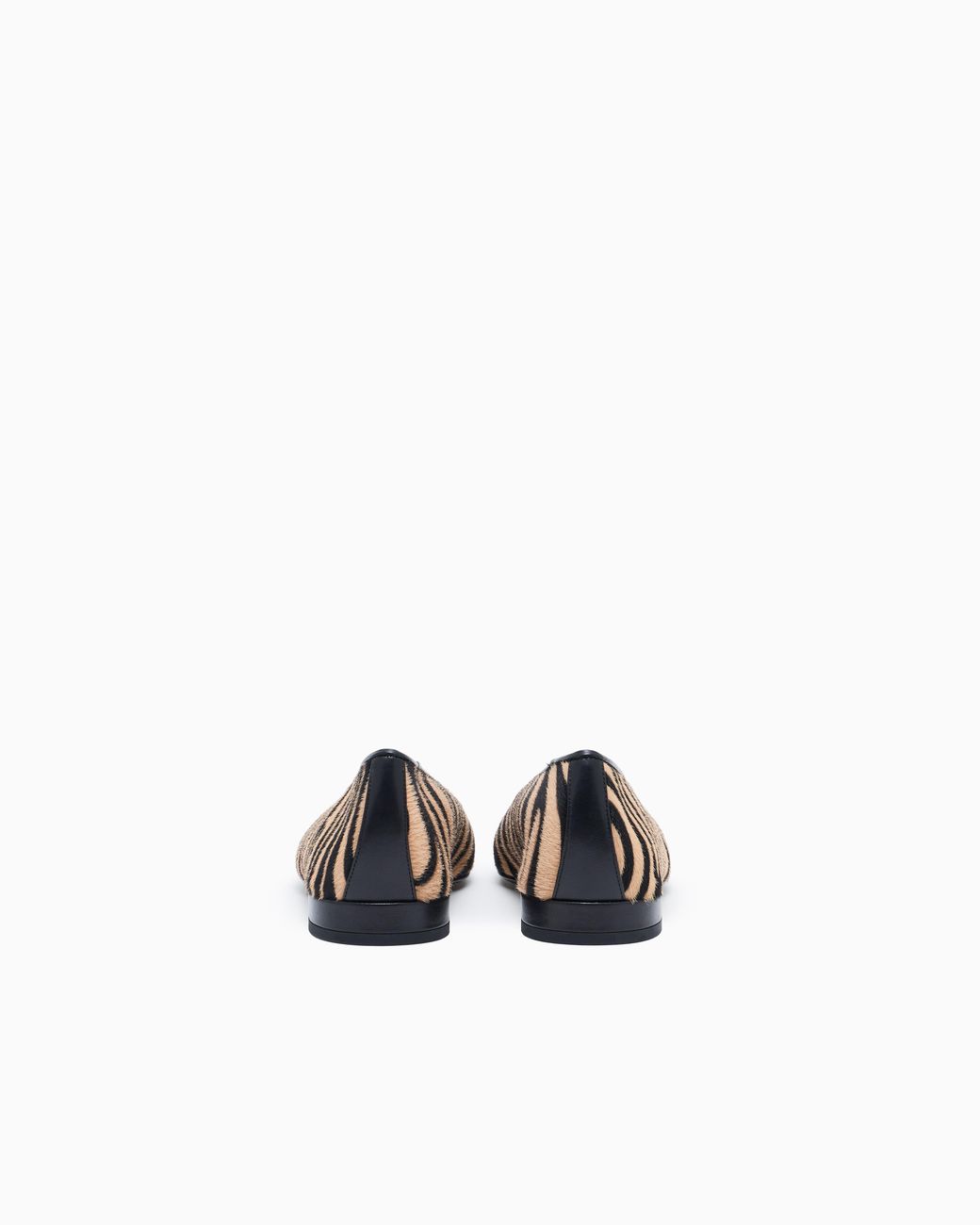 Giorgio Armani White Ponyskin Look Leather Ballerinas With A Zebra Motif