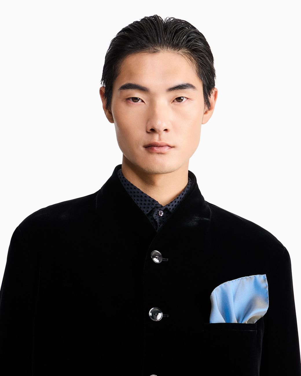 Giorgio Armani Blue Handkerchief Woven Herringbone Viscose And Silk Twill for men