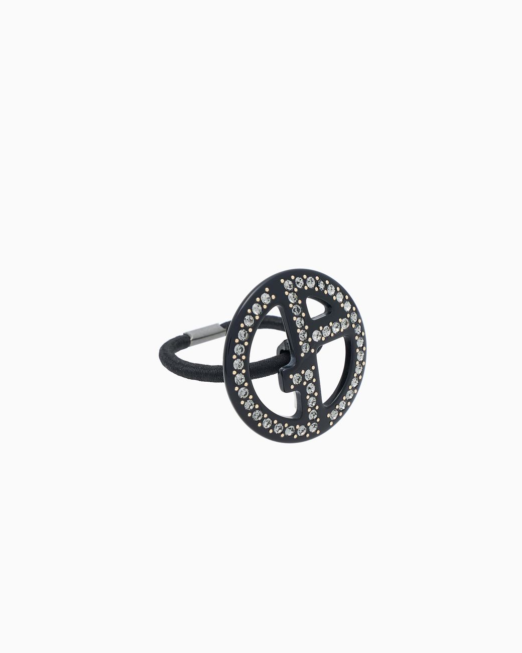 Giorgio Armani Black Scrunchie With Oversized Crystal Logo