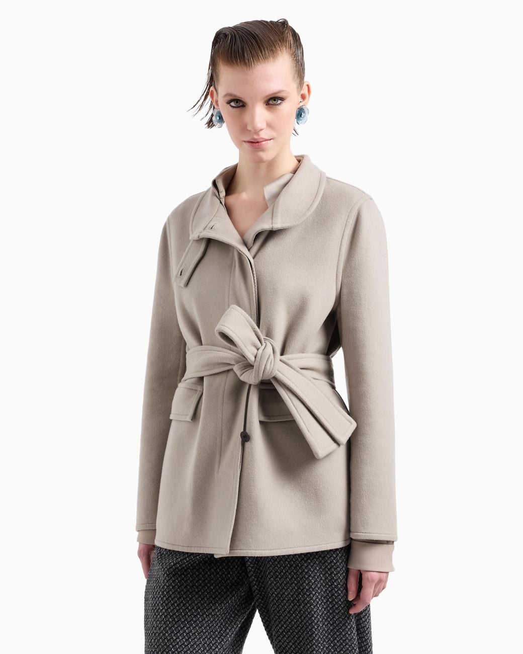 Giorgio Armani Natural Cashmere Coat With A Belt And Patch Pockets