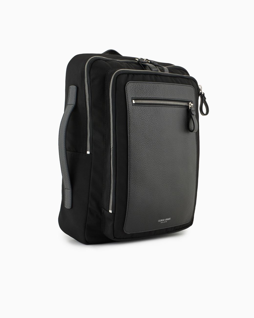 Giorgio Armani Black Nylon And Pebbled-Leather Backpack for men