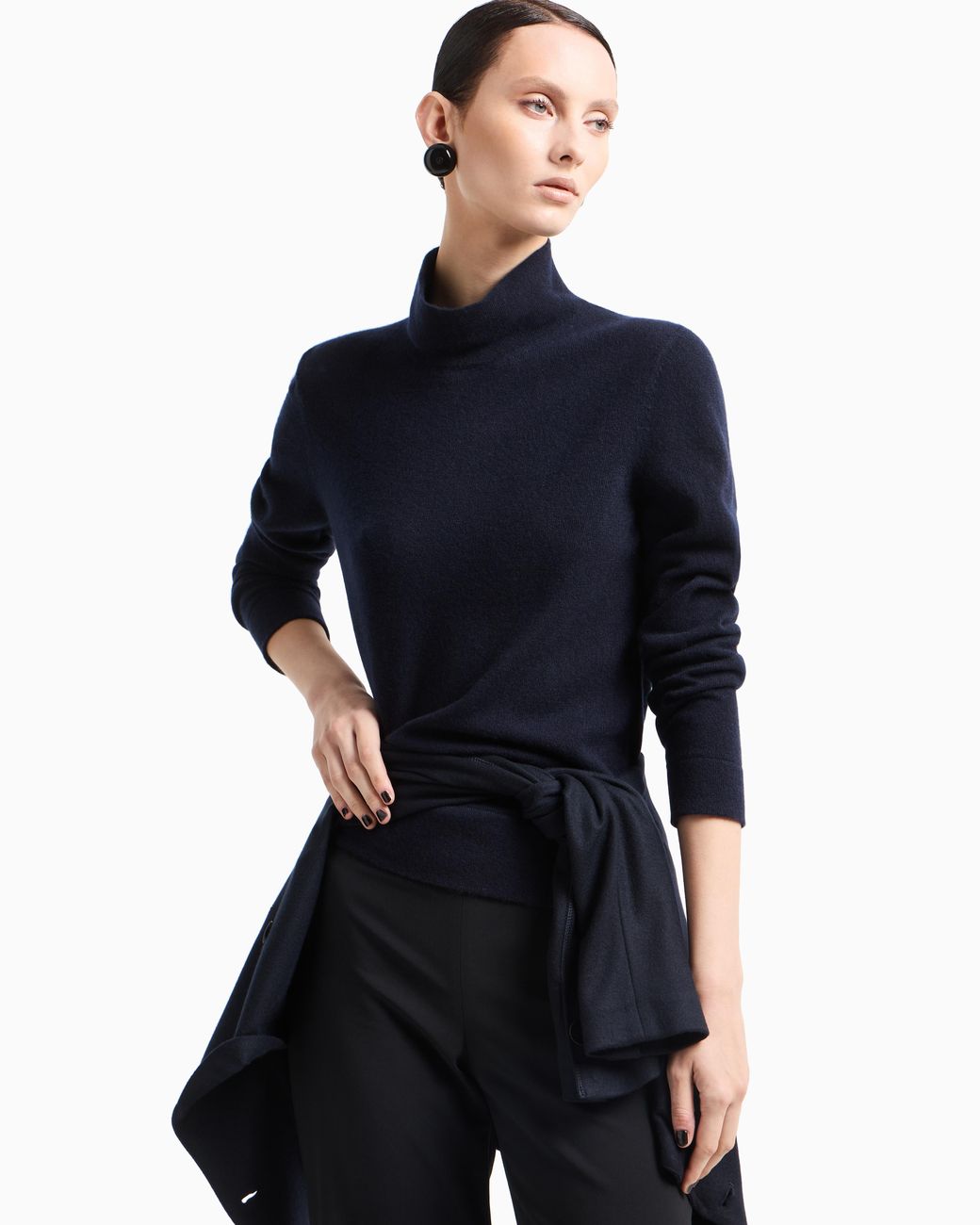 Giorgio Armani Blue Pure Cashmere Cowl-Neck Jumper