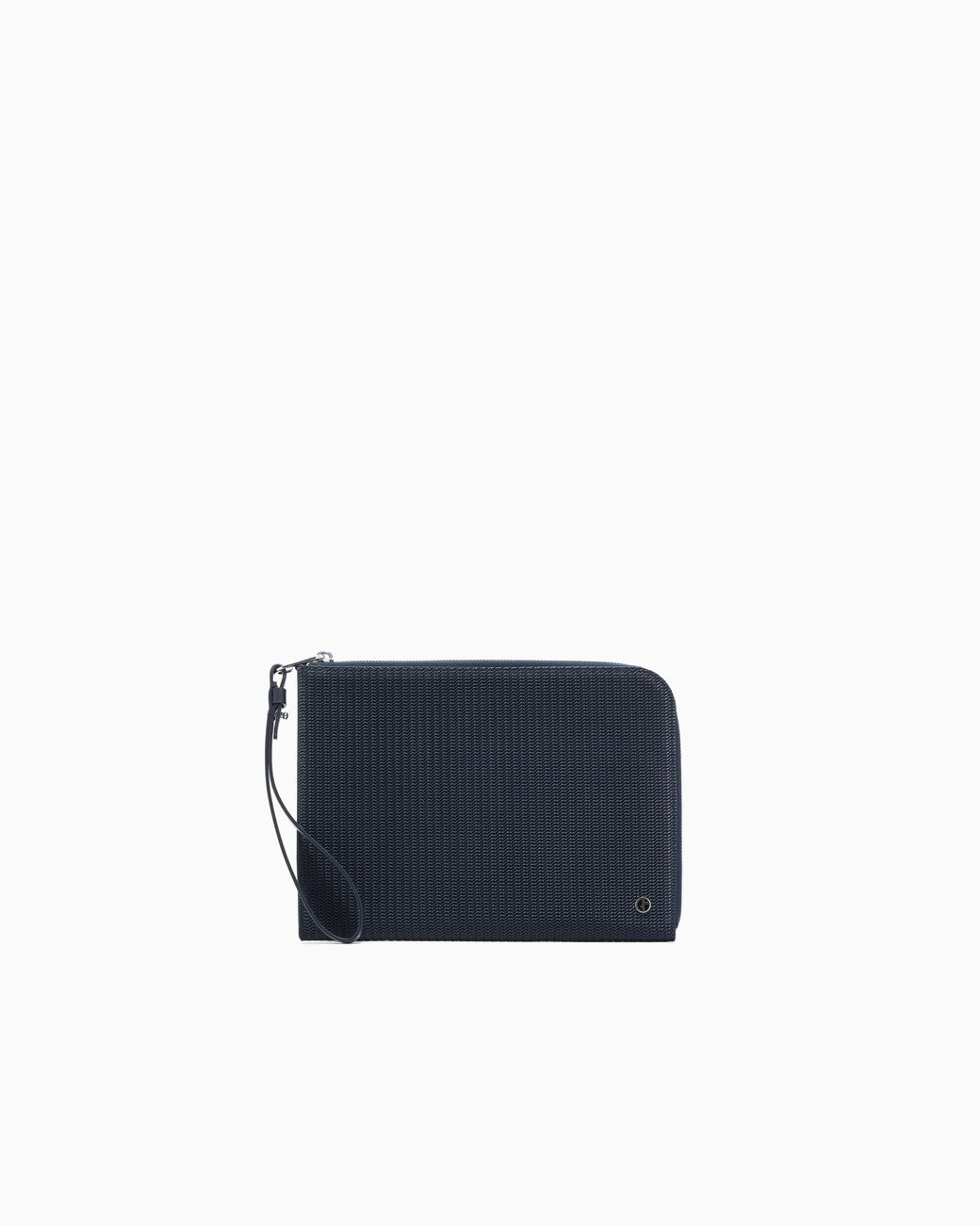 Giorgio Armani Blue Leather Pouch With Wave Print And Wrist Strap for men