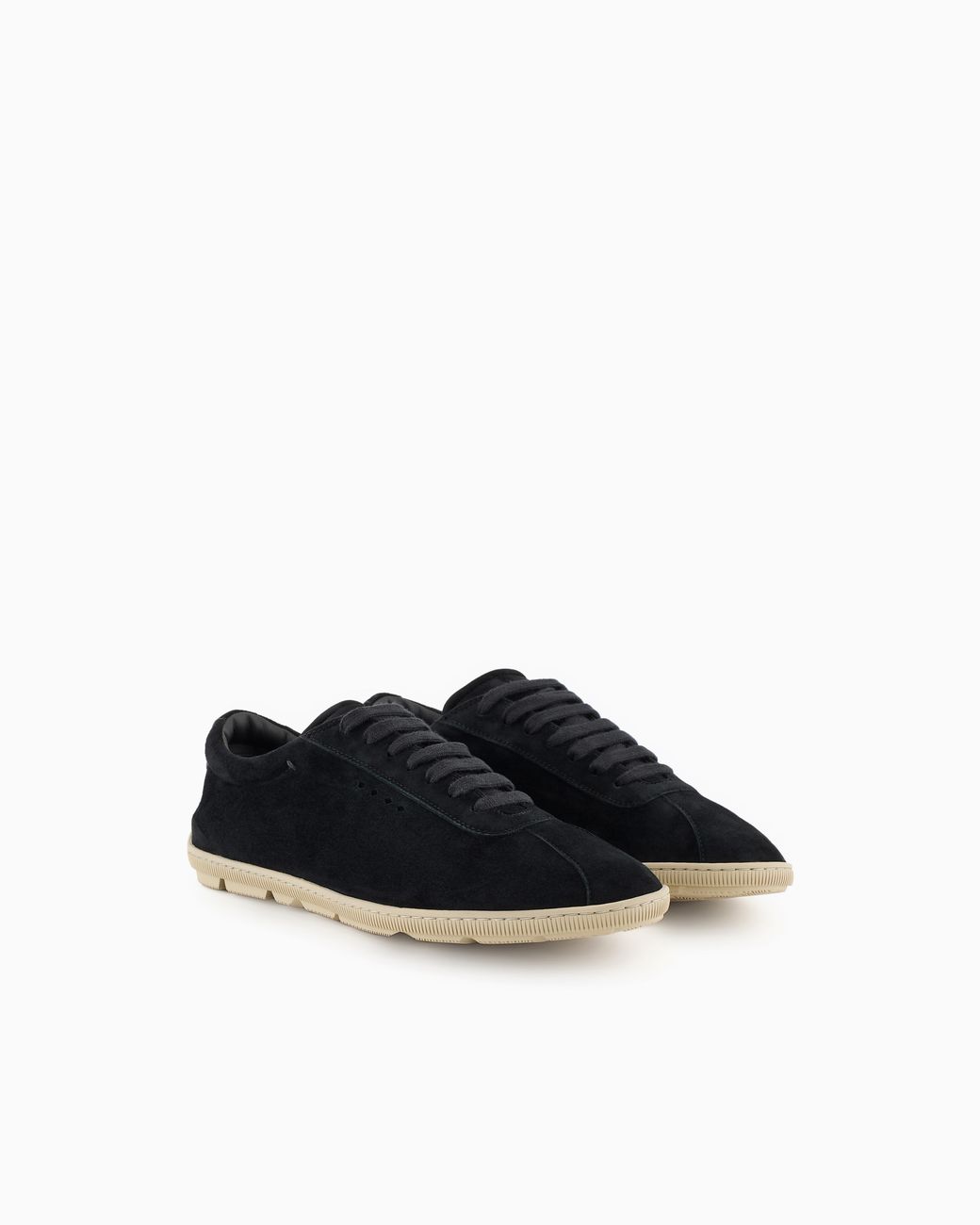 Giorgio Armani Black Low-Top Suede Lace-Up Sneakers With Rubber Sole for men