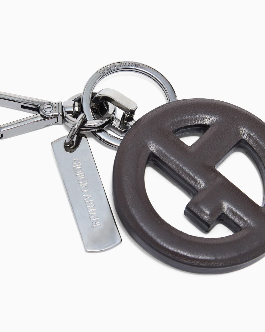 Giorgio Armani White Nappa Leather Keyring With Ga Logo for men