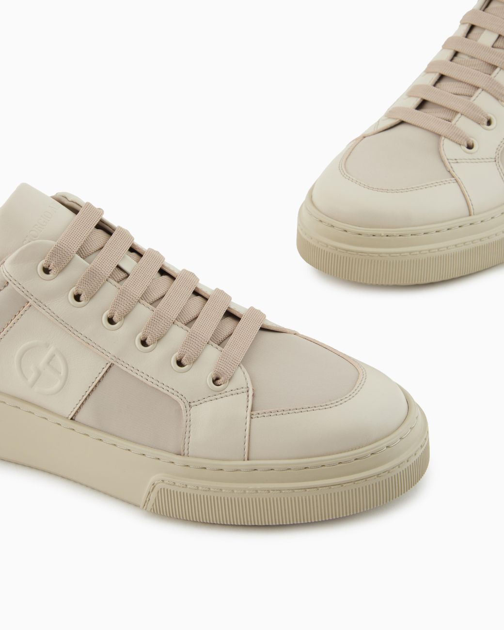 Giorgio Armani White Leather And Fabric Sneakers for men