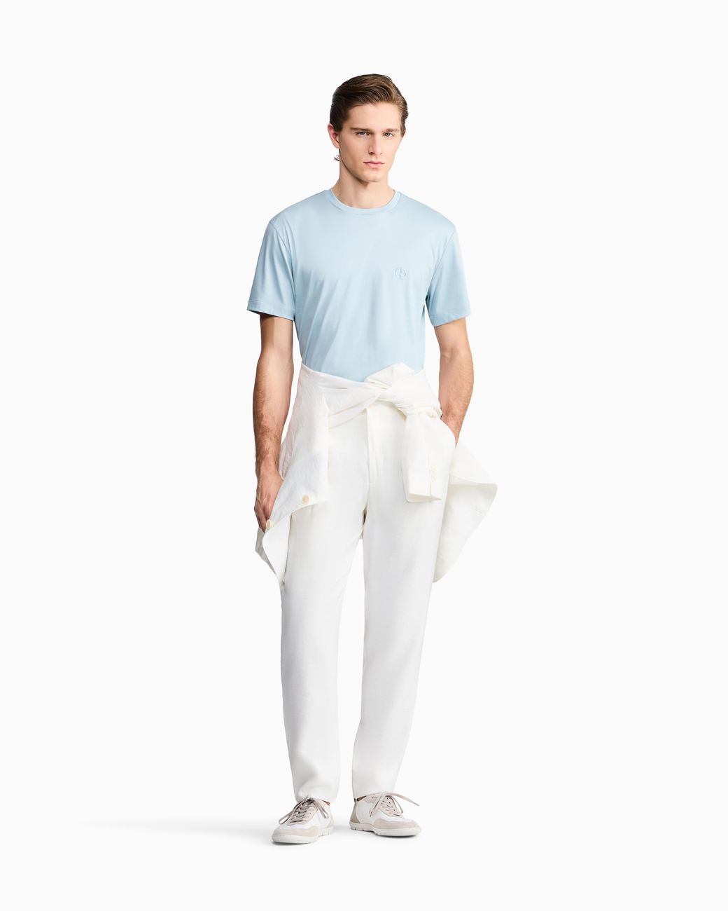 Giorgio Armani Blue Short-Sleeve Cotton Interlock T-Shirt With Logo for men