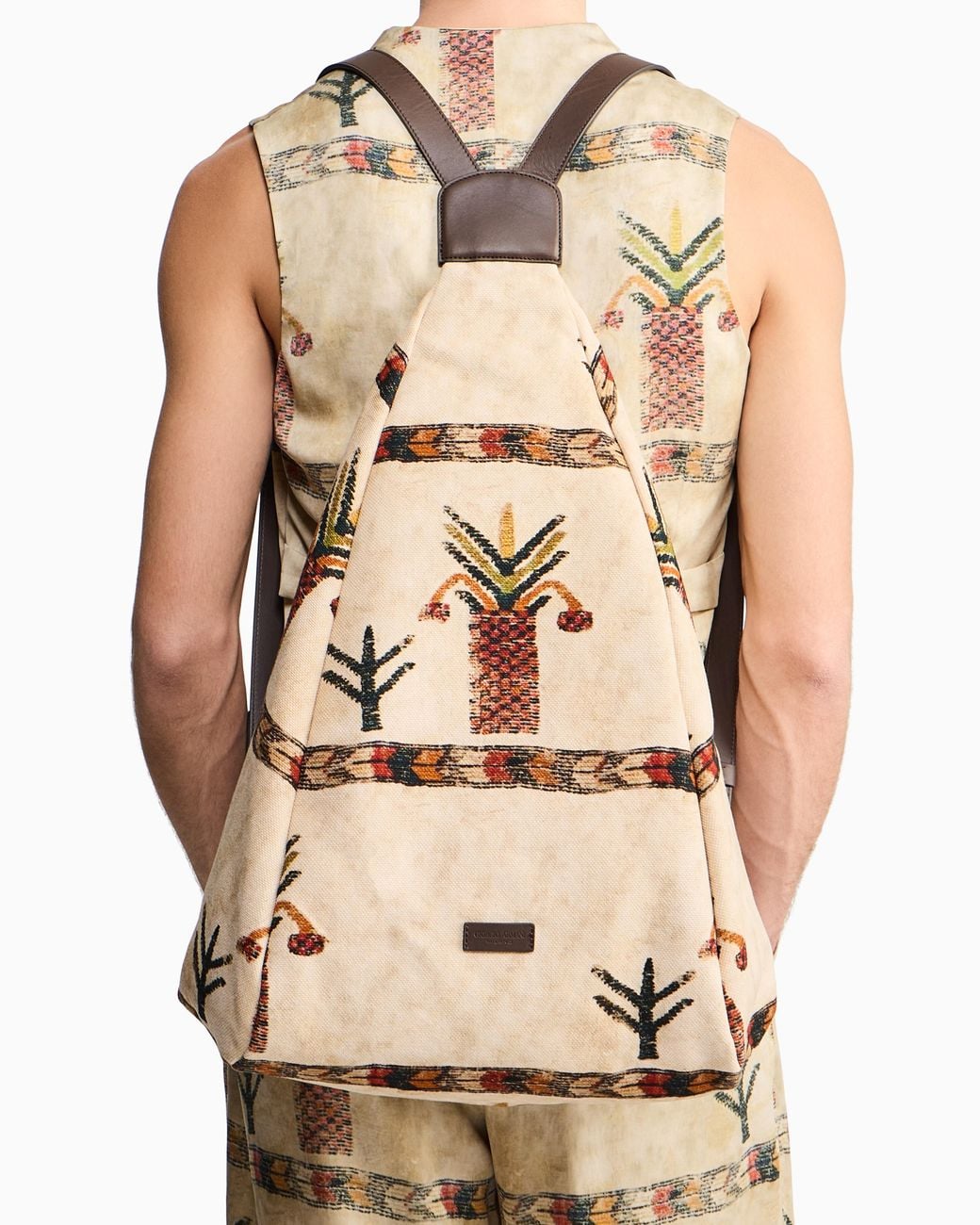 Giorgio Armani White Printed Fabric Backpack Sack for men