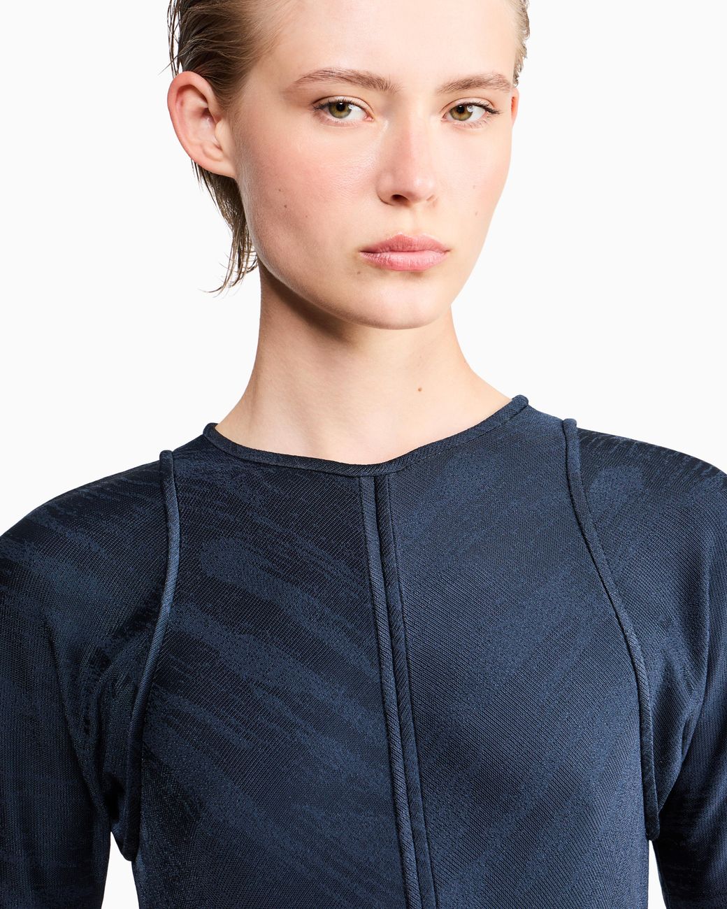 Giorgio Armani Blue Jumper Slim-Fit Jacquard Viscose T-Shirt With Tank Effect