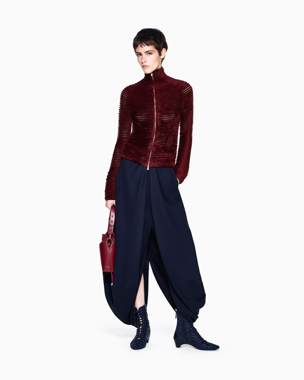 Giorgio Armani Red Ottoman Jacket Slim With Seamless Kimono Sleeves And Zip