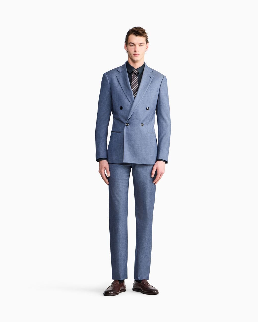 Giorgio Armani Blue Soho Line Double-Breasted Denim-Effect Cashmere And Stretch Cotton Suit for men