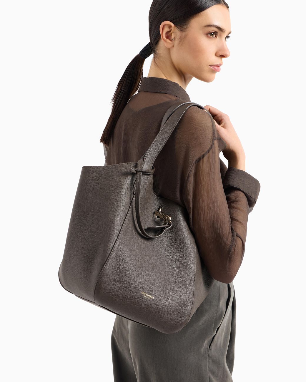 Giorgio Armani Black Medium Pebbled Leather Handbag