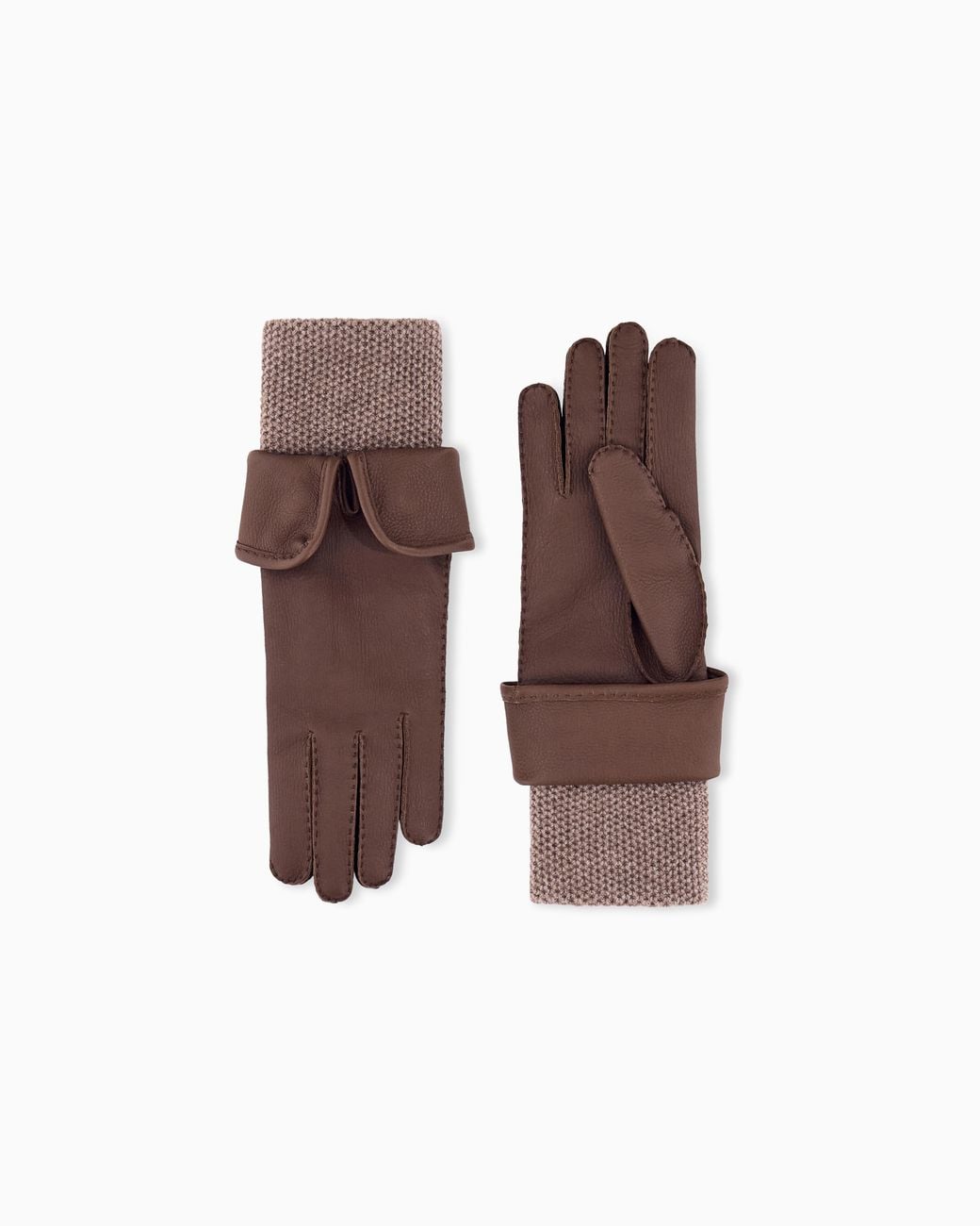 Giorgio Armani Brown Leather Gloves With Cashmere Trim And Lining