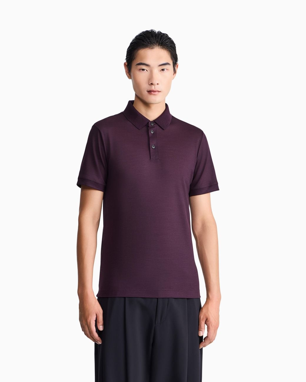 Giorgio Armani Blue Pure Virgin-Wool Piqué Polo Shirt for men