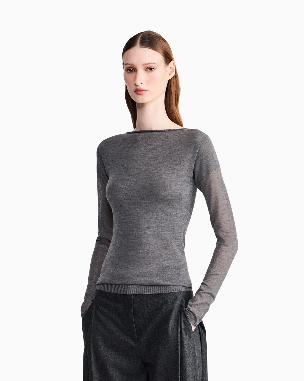Giorgio Armani Gray Sweater Seamless Cashmere Round Neck Long Sleeve
