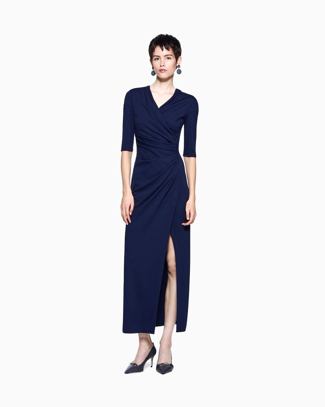 Giorgio Armani Blue Viscose Milano-Stitch Midi Dress