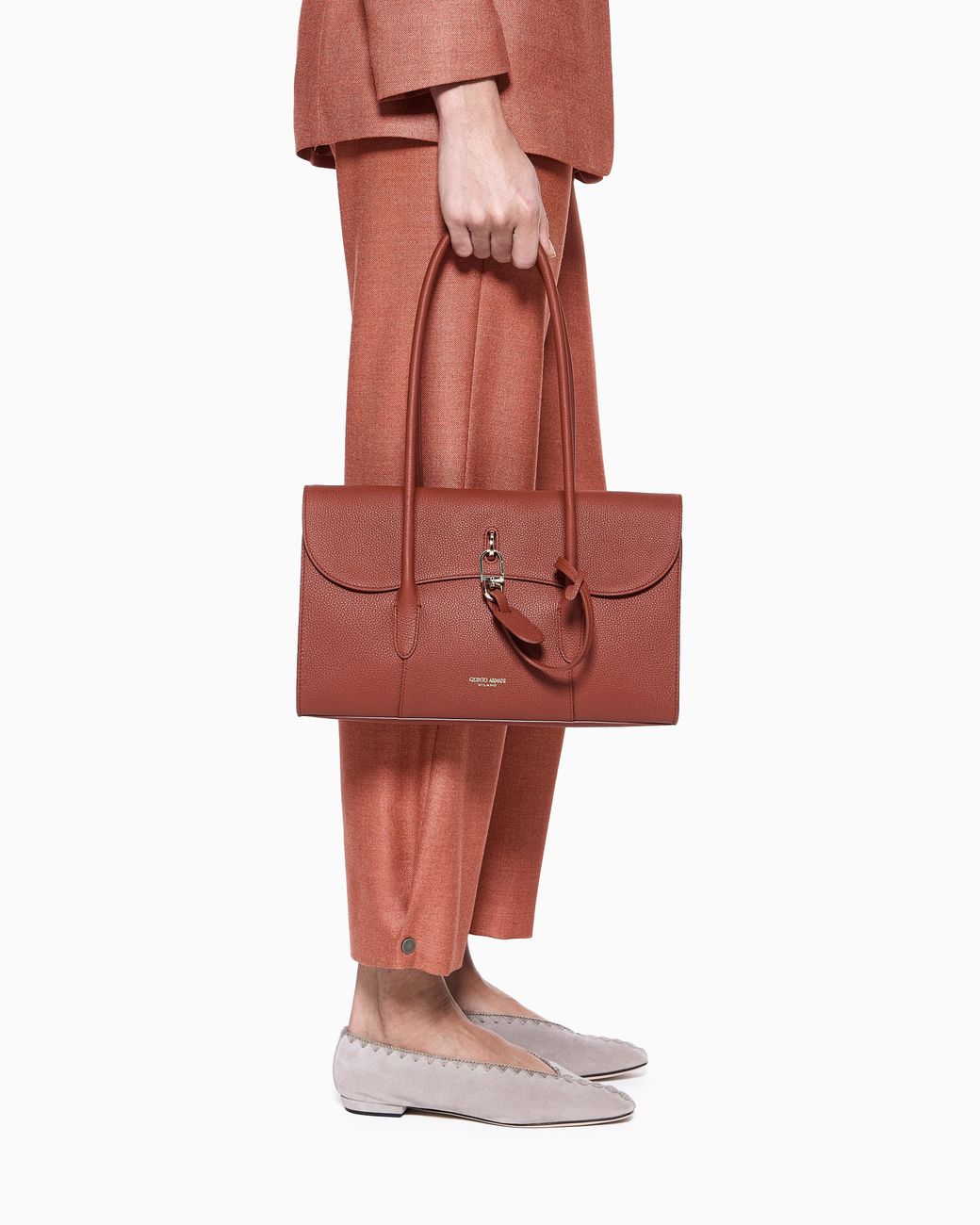 Giorgio Armani Red Small Pebbled Leather Shoulder Bag
