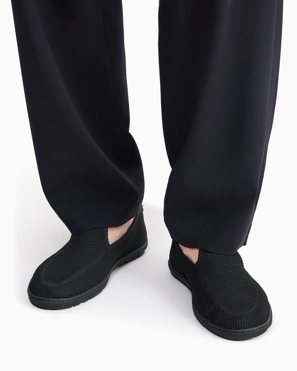 Giorgio Armani Black Breathable Mesh Slip-On Sneaker With Leather Inserts for men