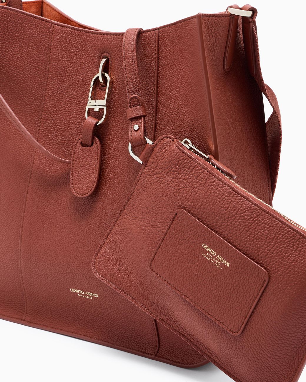 Giorgio Armani Red Pebbled Leather Shoulder Bag