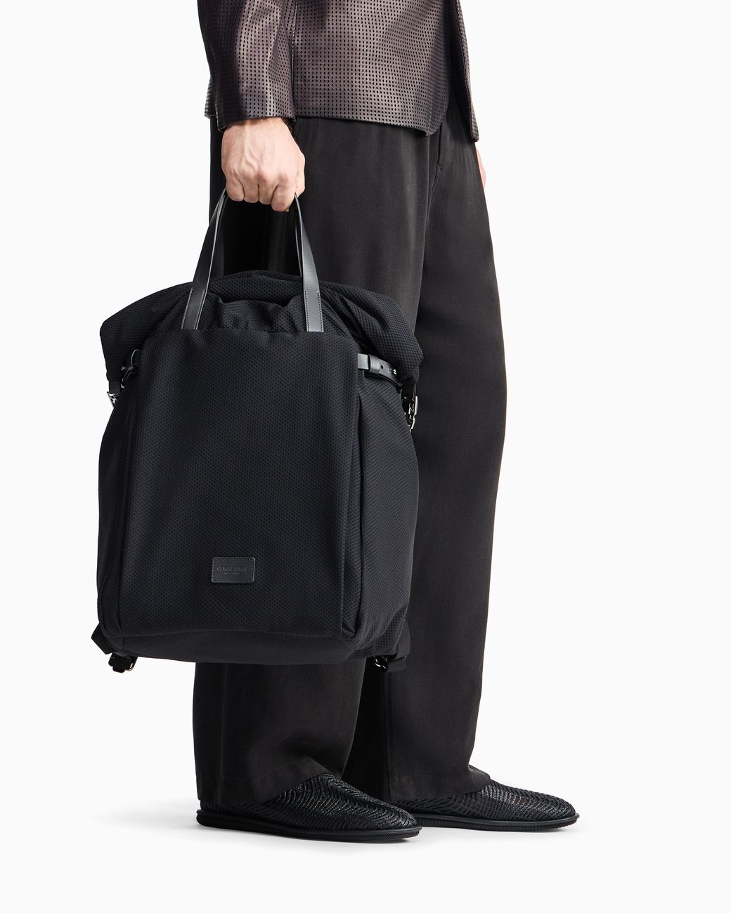 Giorgio Armani Black Mesh And Leather Backpack for men