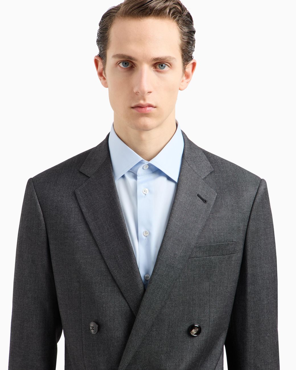 Giorgio Armani Black Soho Line Double-Breasted Denim-Effect Cashmere And Stretch Cotton Suit for men