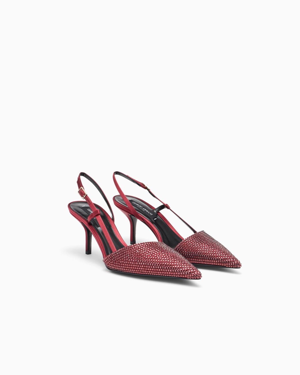Giorgio Armani Pink Pointed Satin Slingback Pumps With Rhinestones