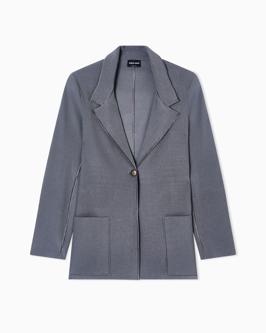 Giorgio Armani Blue Viscose-Blend Knit Single-Breasted Jacket
