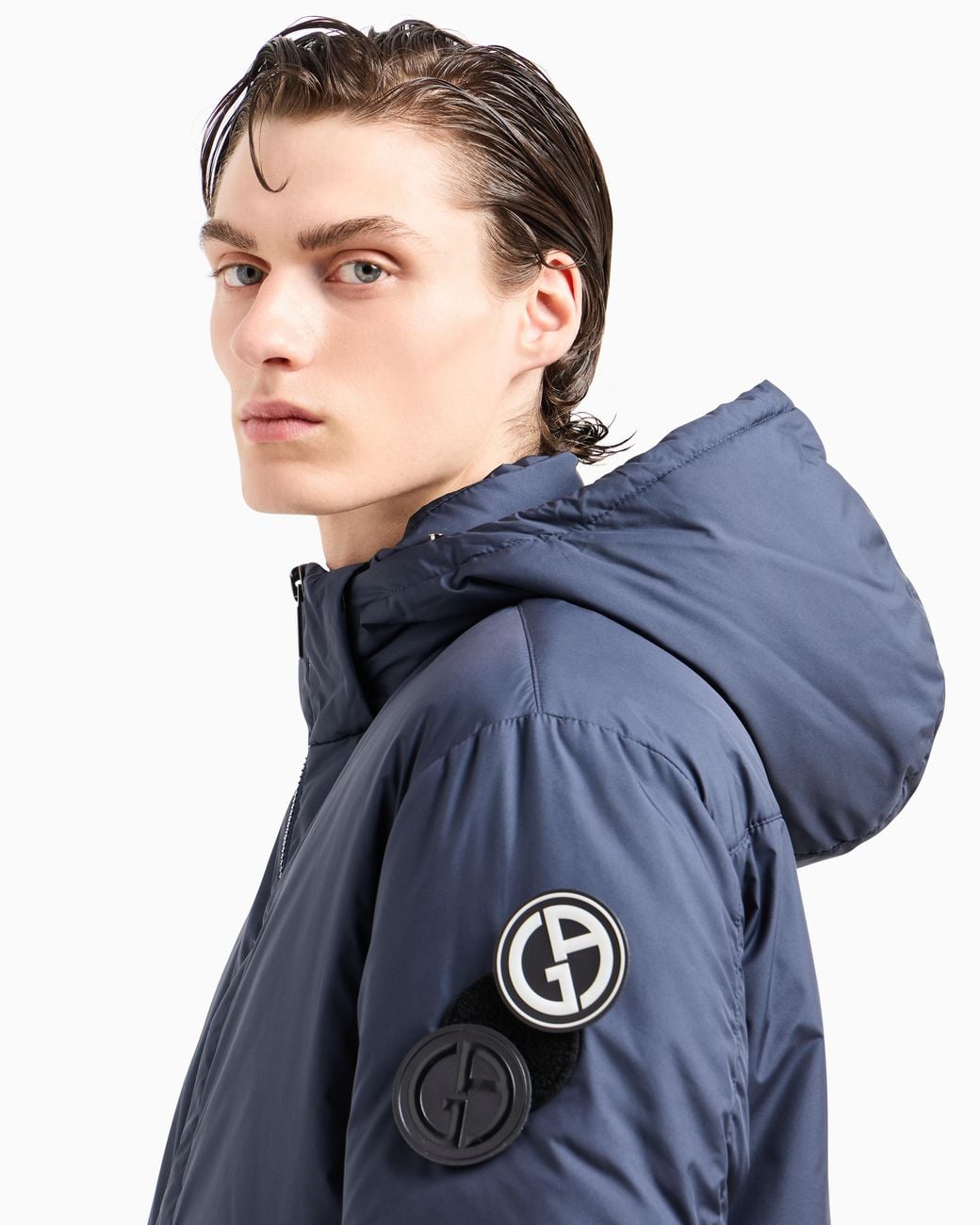 Giorgio Armani Blue Hooded Blouson With Goose-Down Padding for men