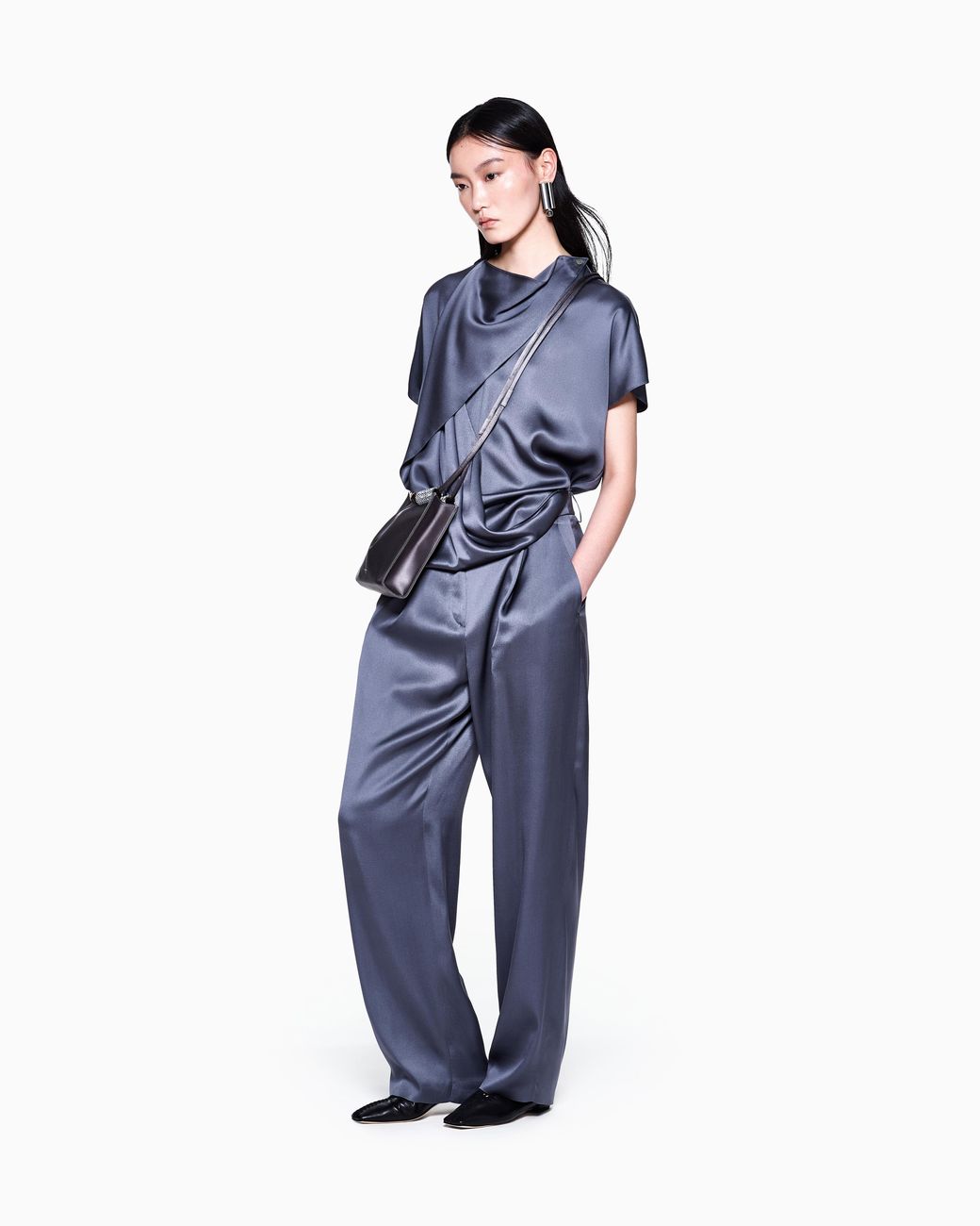 Blusa De Raso Doble De Seda Giorgio Armani de color Blue