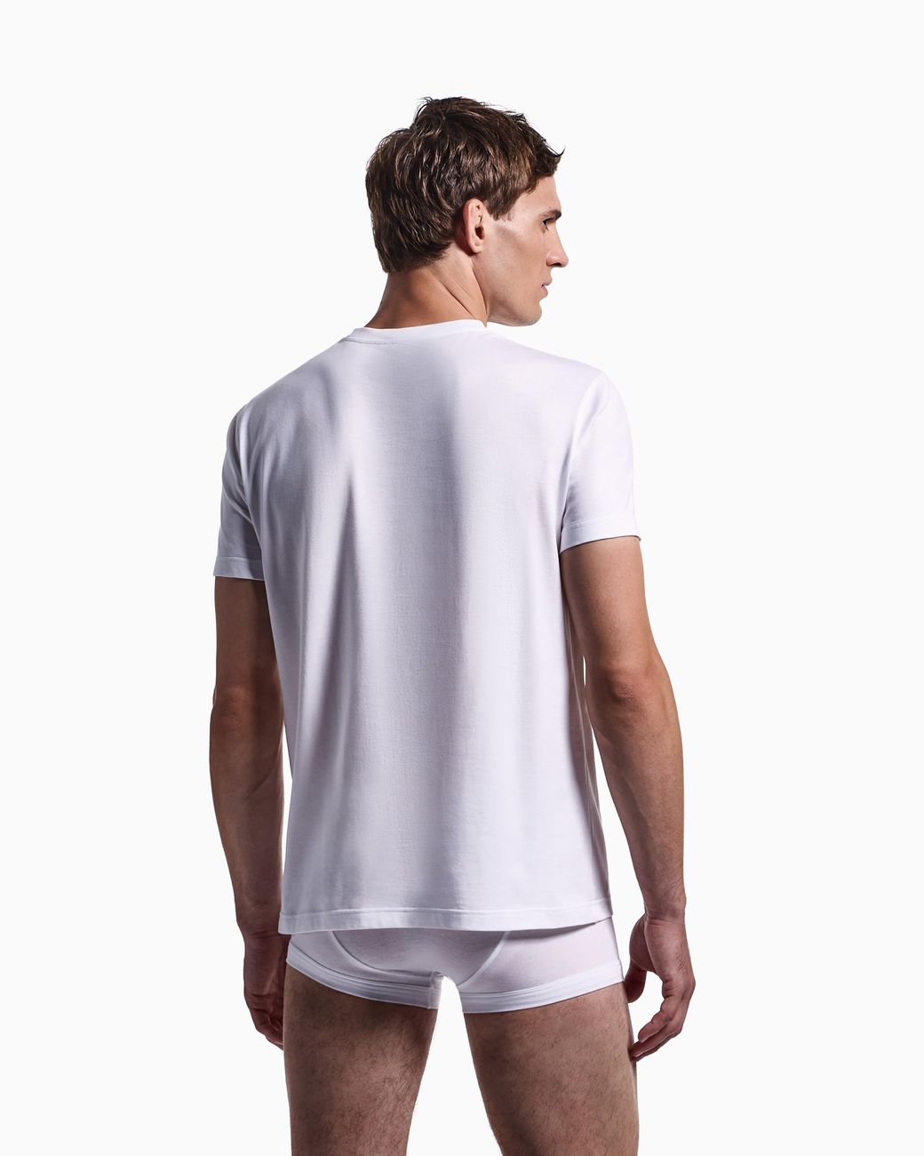 Giorgio Armani White Cotton Crew Neck T-Shirt With Embroidered Logo for men
