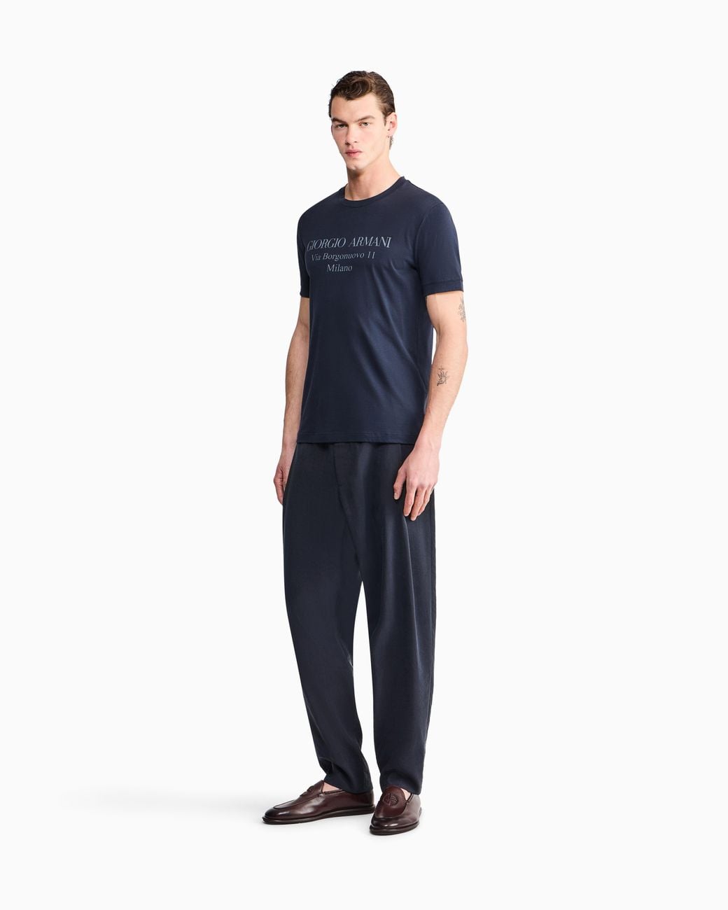 Giorgio Armani Blue Washed, Silk-Blend, Single-Pleat Trousers for men