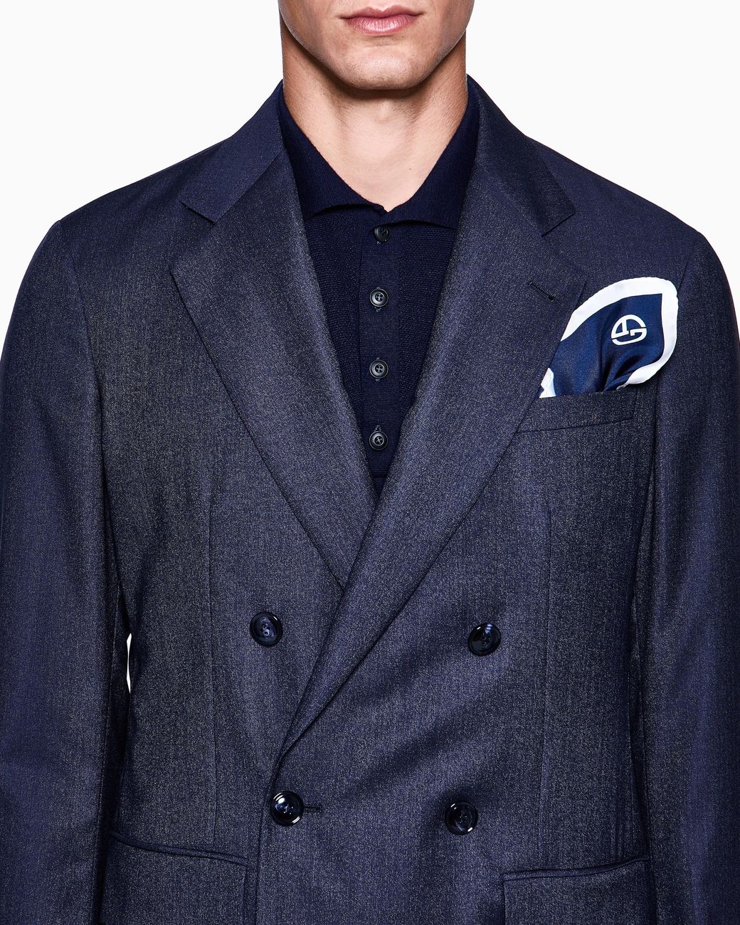 Giorgio Armani Blue Silk Pocket Square With Logo for men