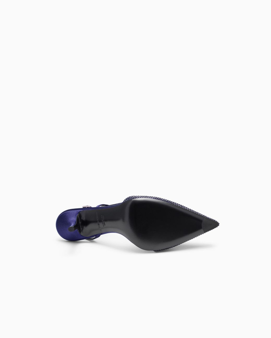Giorgio Armani Blue Pointed Satin Slingback Pumps With Rhinestones