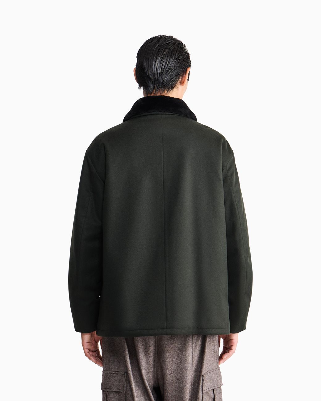 Giorgio Armani Black Cashmere Jacket With Shearling Lining And Hidden Zip for men