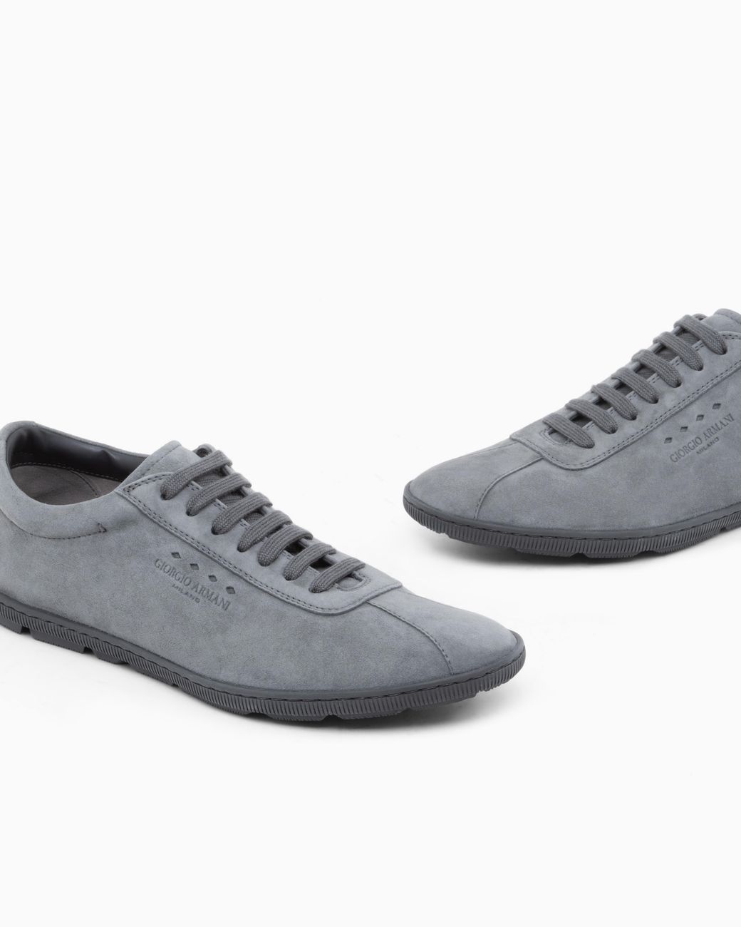 Giorgio Armani White Low-Top Suede Lace-Up Sneakers With Rubber Sole for men