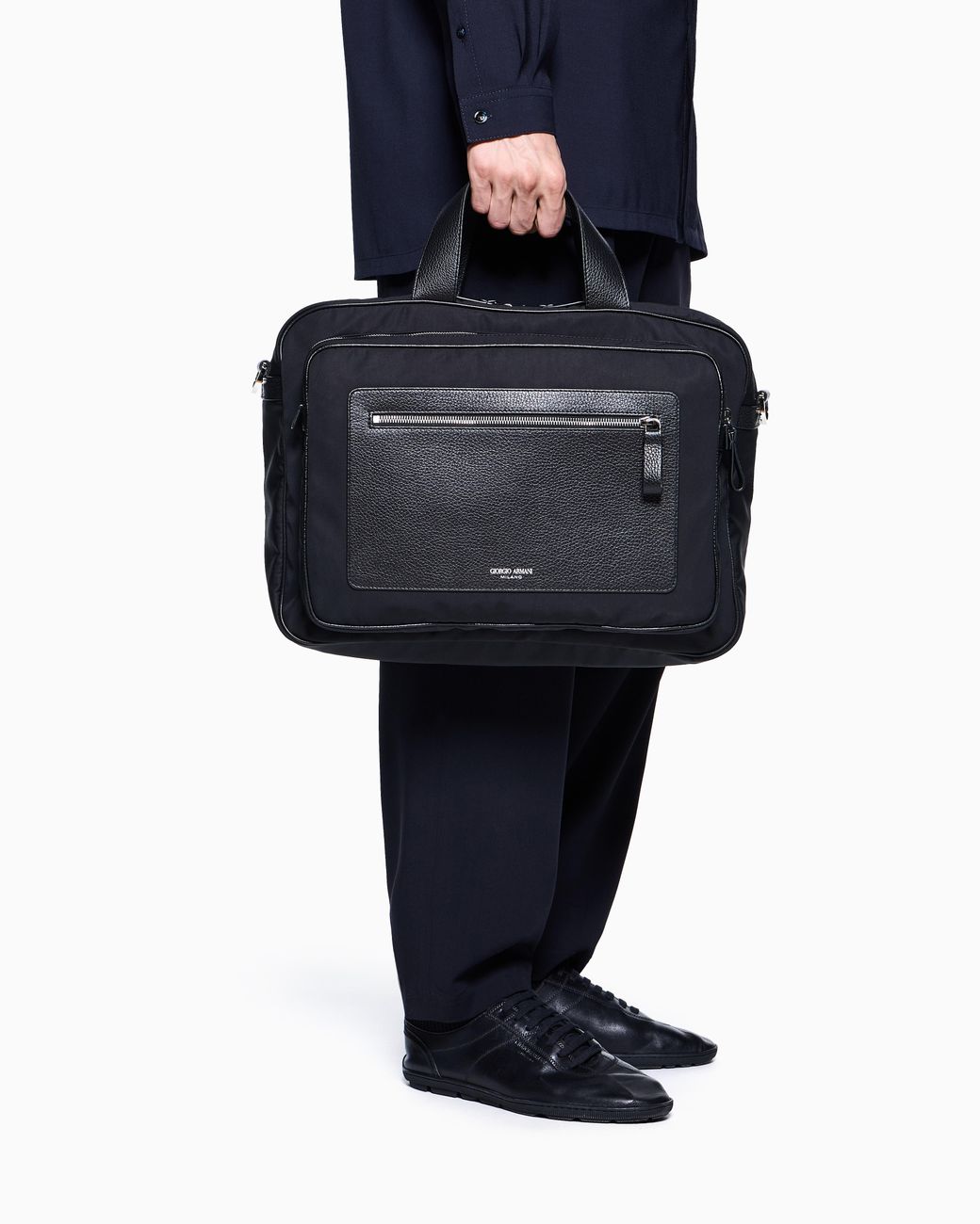 Giorgio Armani Blue Pebbled-Leather And Nylon Briefcase for men