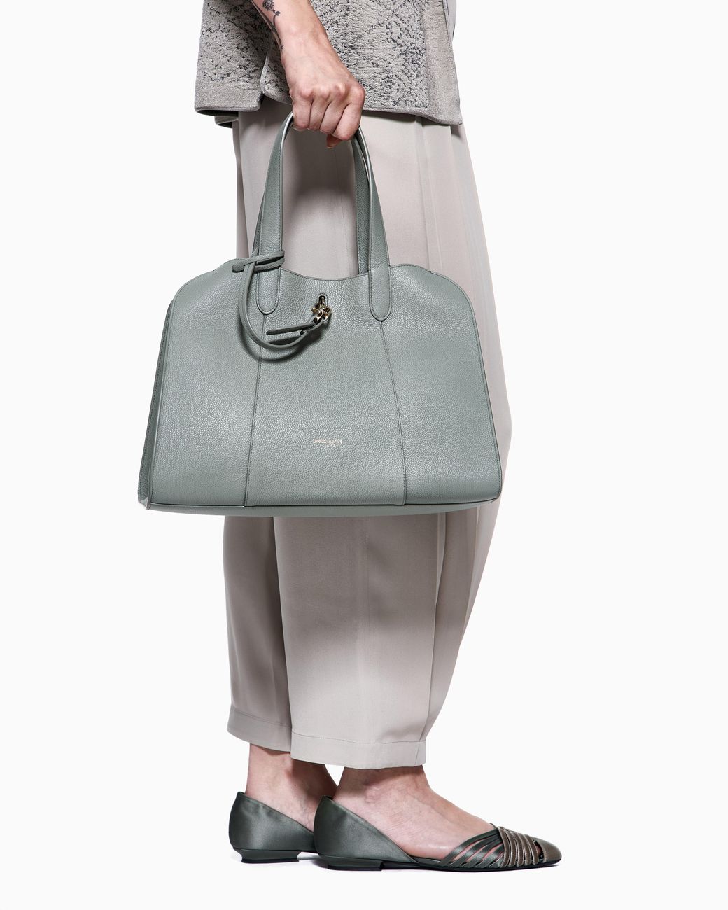 Giorgio Armani Blue Large Pebbled Leather Tote Bag