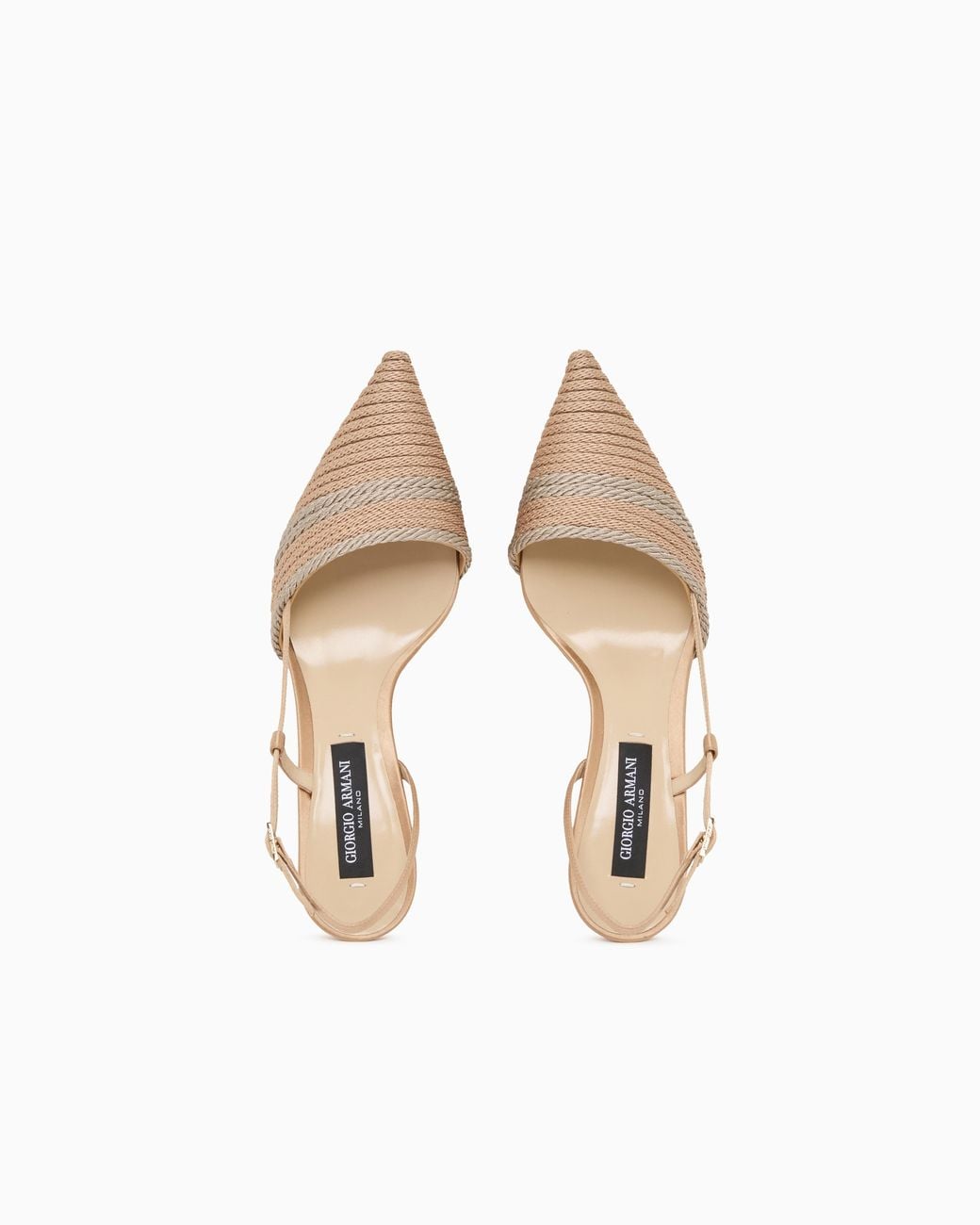 Giorgio Armani White Satin Slingbacks With Passementerie Trim Detail