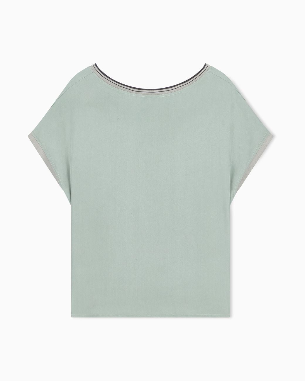 Giorgio Armani Green Blouse Regular Fit Heavy Washed Silk Ribbed Crew Neck