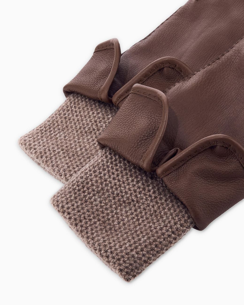 Giorgio Armani Brown Leather Gloves With Cashmere Trim And Lining