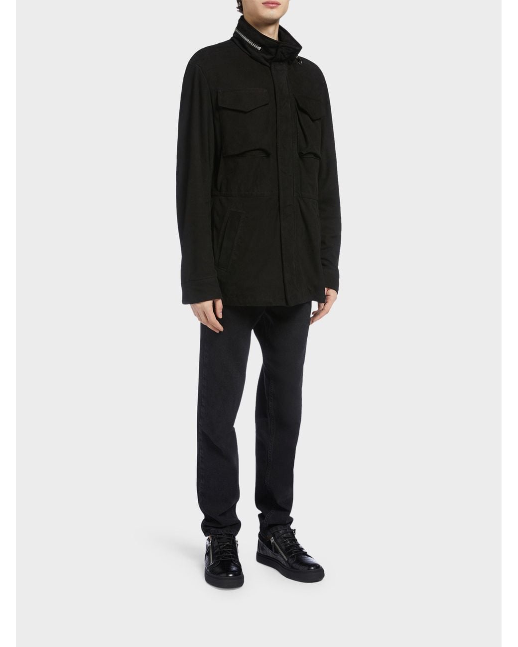 Giuseppe Zanotti Black Sylhas Suede Hooded Jacket for men