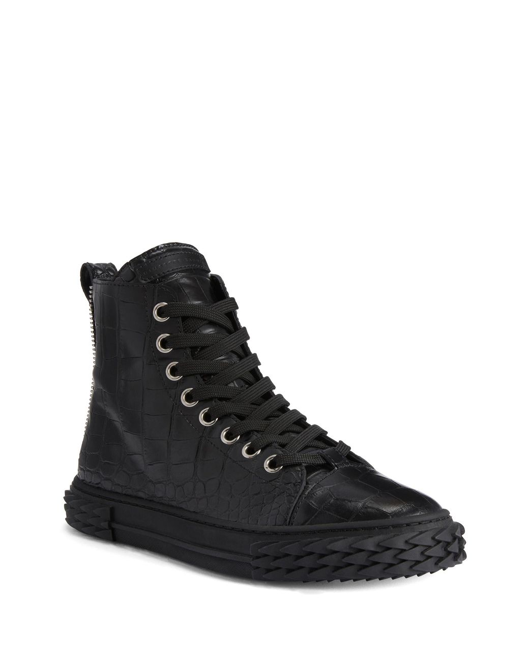 Giuseppe Zanotti Black Blabber Crocodile-Effect Lace-Up Sneakers for men