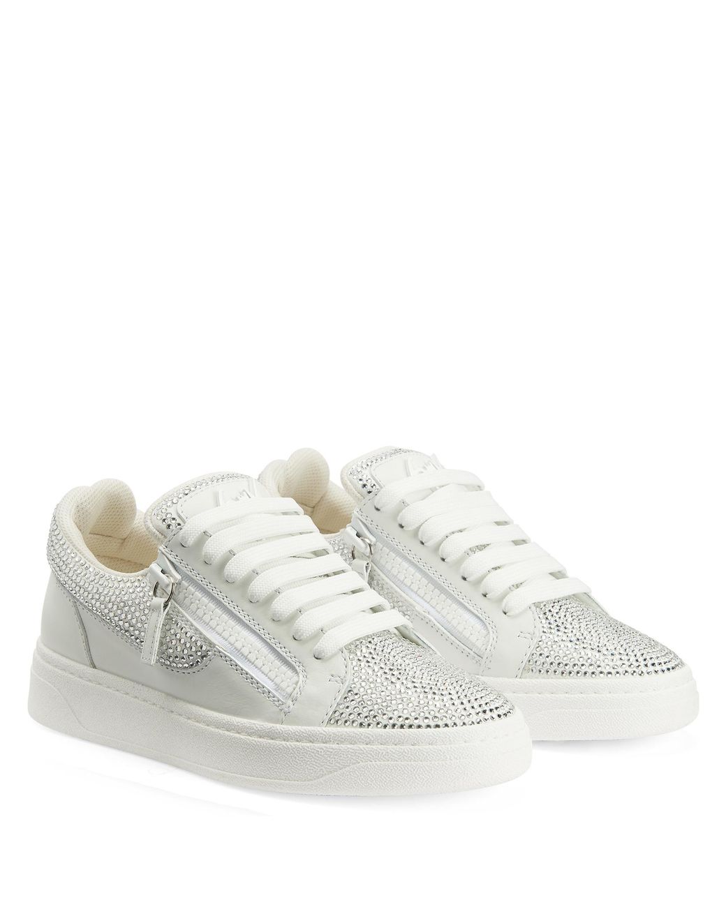 Giuseppe Zanotti White Gz94 Rhinestone-Embellished Leather Sneakers