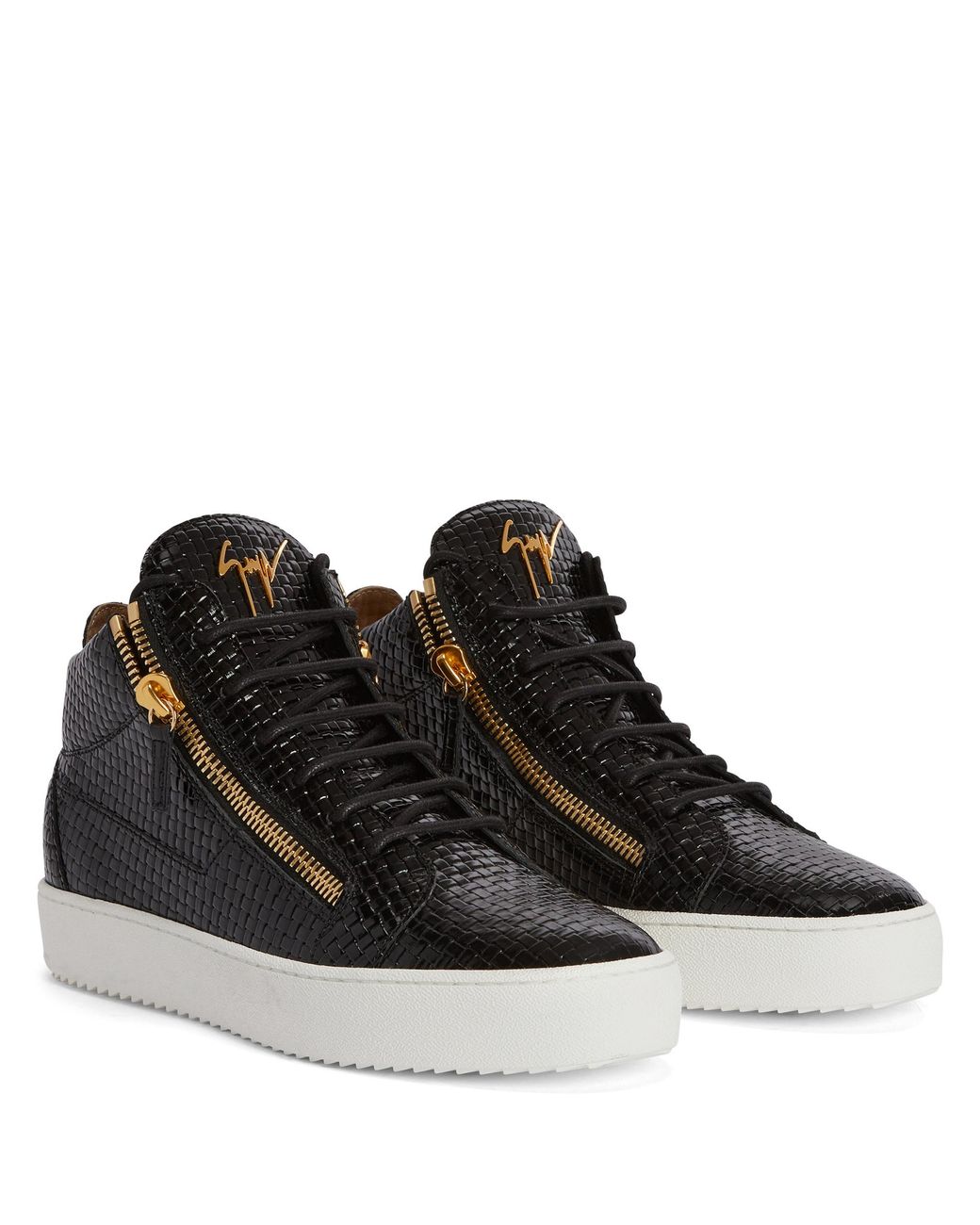 Giuseppe Zanotti Black Kriss Woven-Leather Mid-Top Sneakers for men