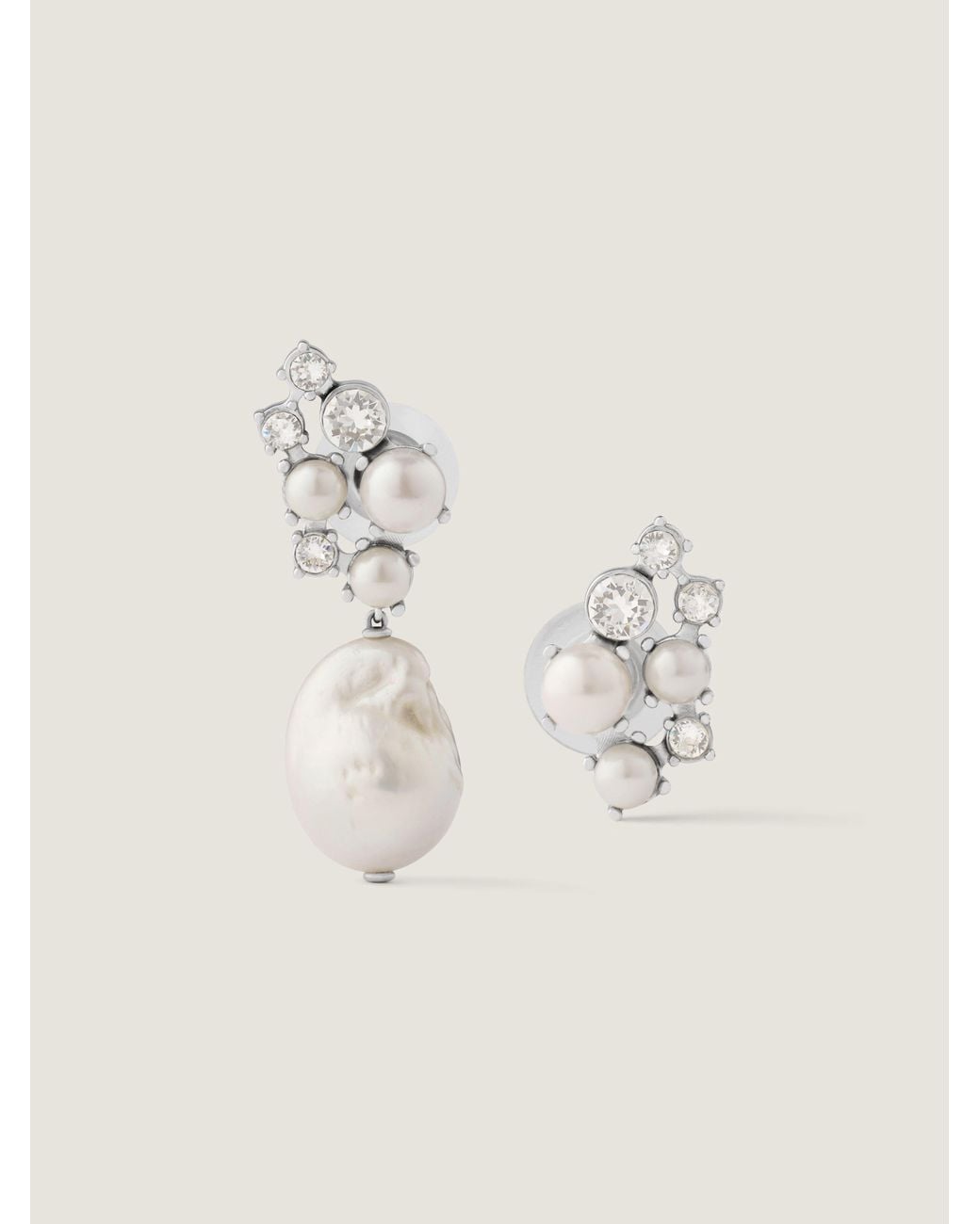 Givenchy Natural Crystal Pearl Asymmetric Earrings