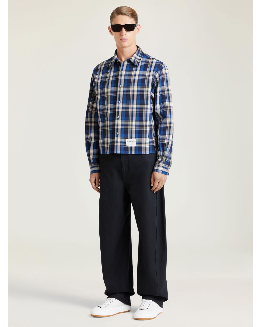 Givenchy Blue Cropped Checked Shirt for men