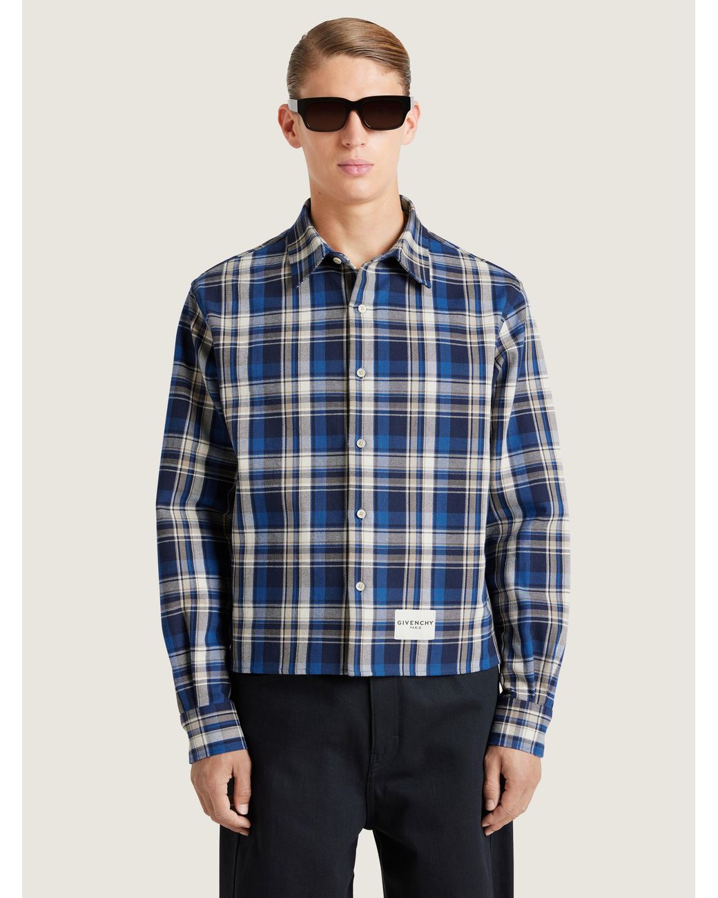 Givenchy Blue Cropped Checked Shirt for men